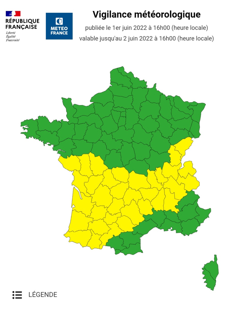 La région Nouvelle-Aquitaine en vigilance jaune aux orages